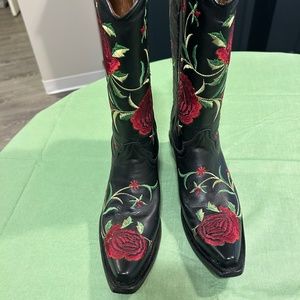 Western Red Rose Leather Boots